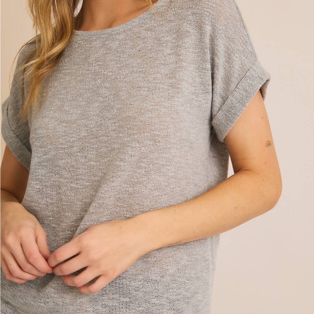 Round Neck Short Sleeve Top - Grey, Medium